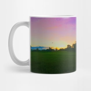 Rainbow Sky, Orange Sunset and Green Fields Mug